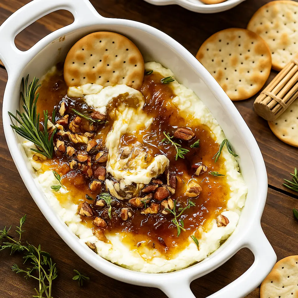 Goat cheese appetizer with fig jam and pecans