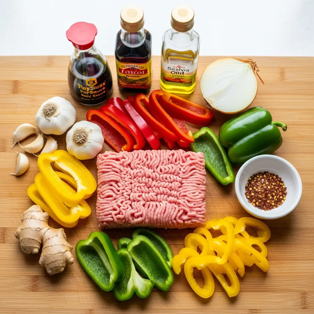 Ingredients for Ground Turkey and Peppers Stir Fry