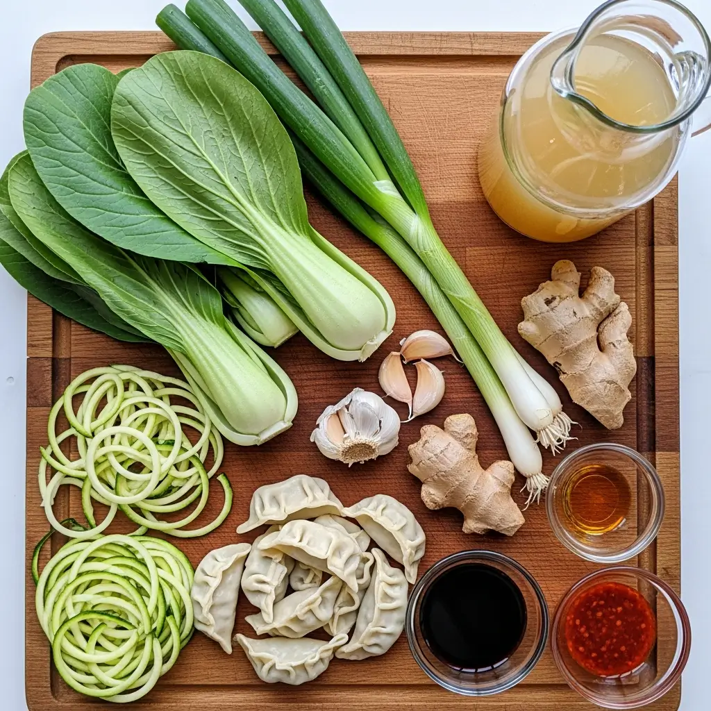 Gyoza Soup recipe ingredients laid out