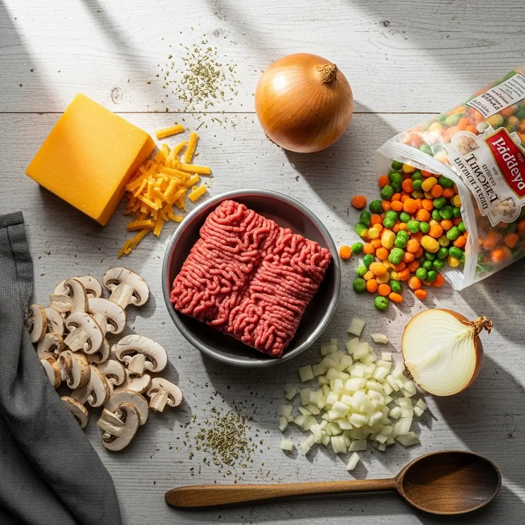 Ingredients for Easy Amish Hamburger Steak Casserole