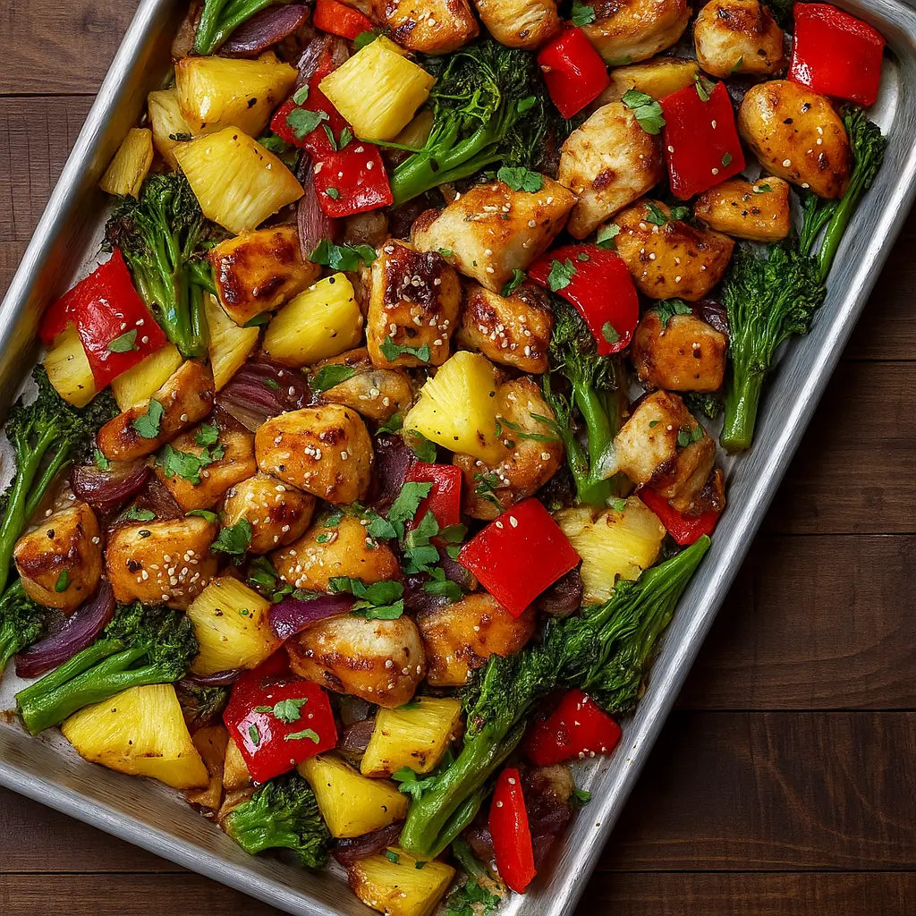 Hawaiian Chicken Sheet Pan with pineapple and peppers