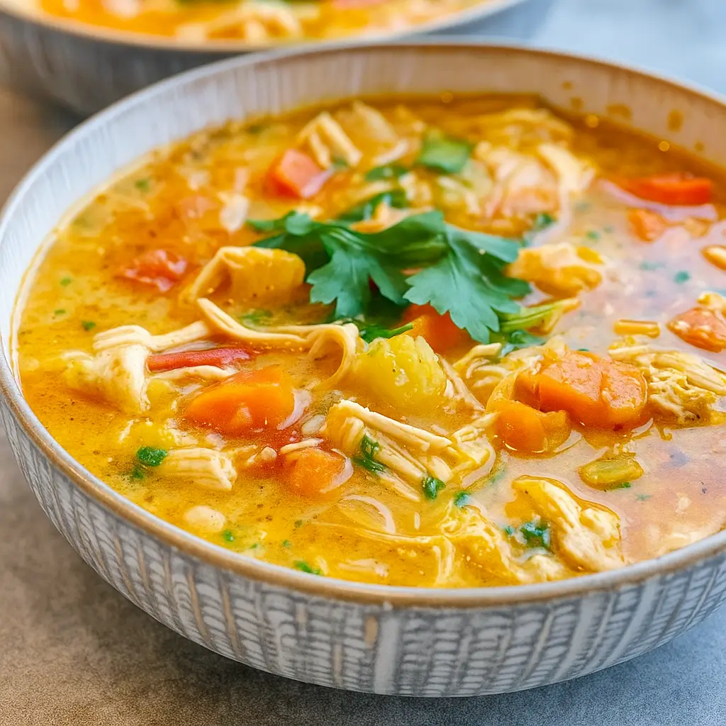 Hearty Sicilian Chicken Soup in a bowl with vegetables