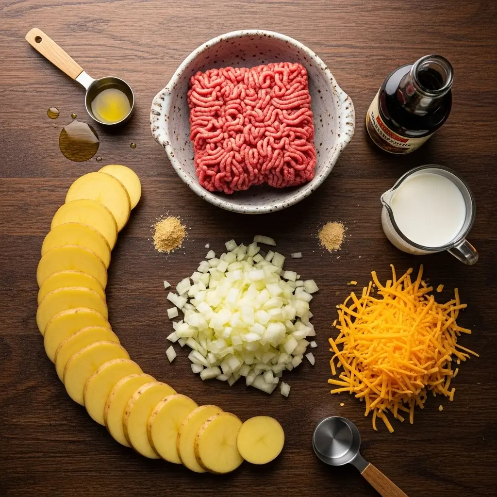Ingredients for Hobo Casserole with Ground Beef and Potatoes