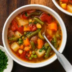 Homemade Vegetable Soup in a rustic bowl