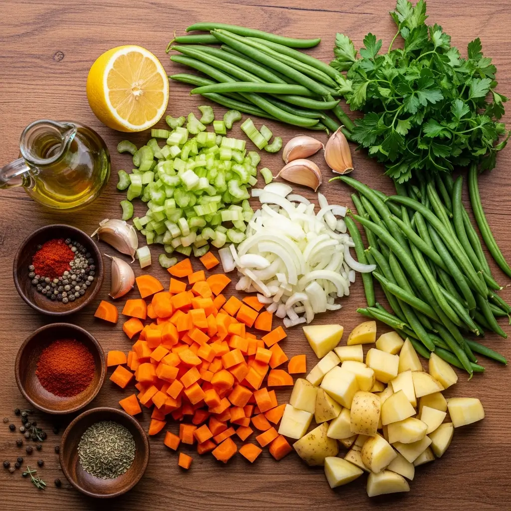 Fresh ingredients for homemade vegetable soup