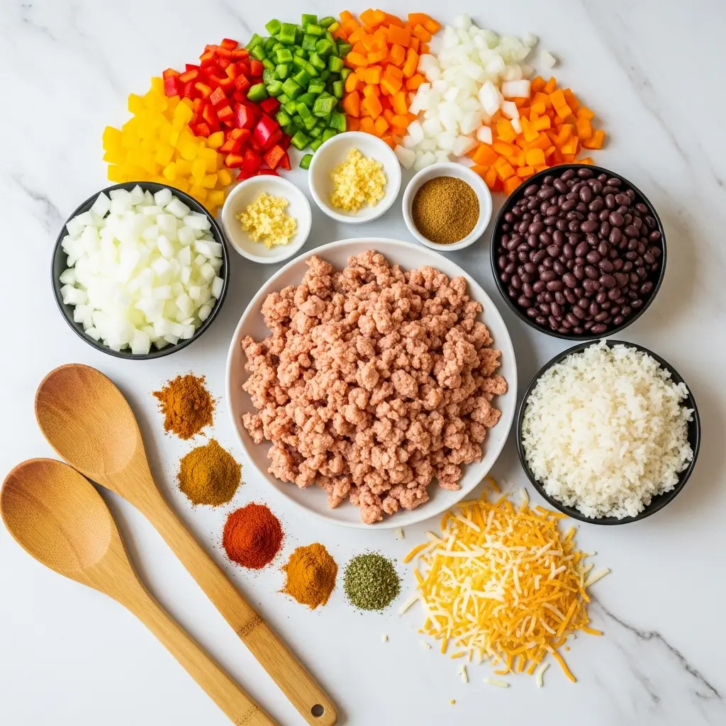 Ingredients for Southwest Rice and Ground Turkey Skillet