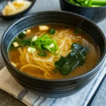 Japanese Glass Noodle Soup in a rustic bowl