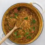 Leftover Turkey Gumbo served over rice in a cozy kitchen