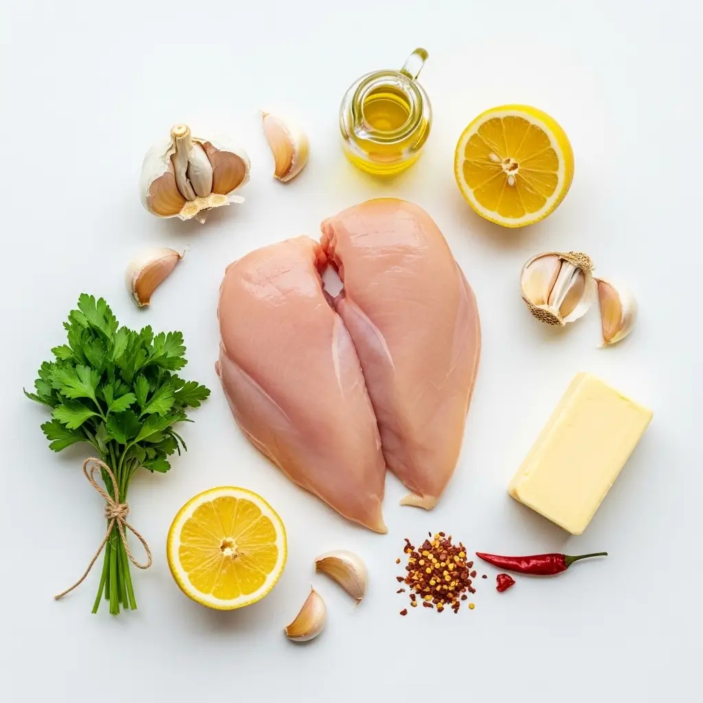 Lemon Butter Chicken Ingredients Flat Lay