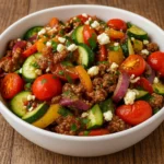 Mediterranean Ground Beef Stir Fry in Skillet