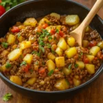 Mexican Picadillo served with rice and lime