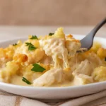 Million Dollar Chicken Casserole in white baking dish