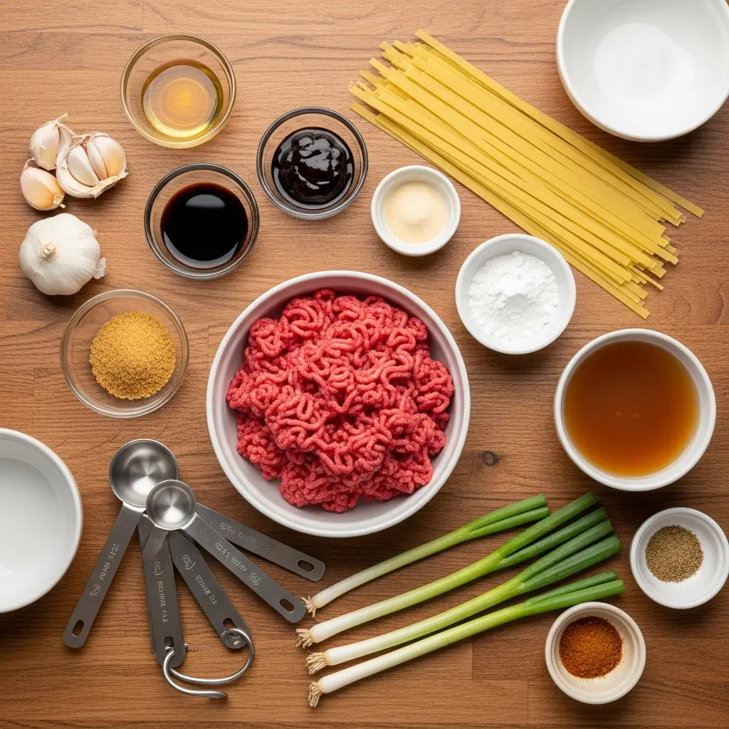 Ingredients for Mongolian Ground Beef Noodles
