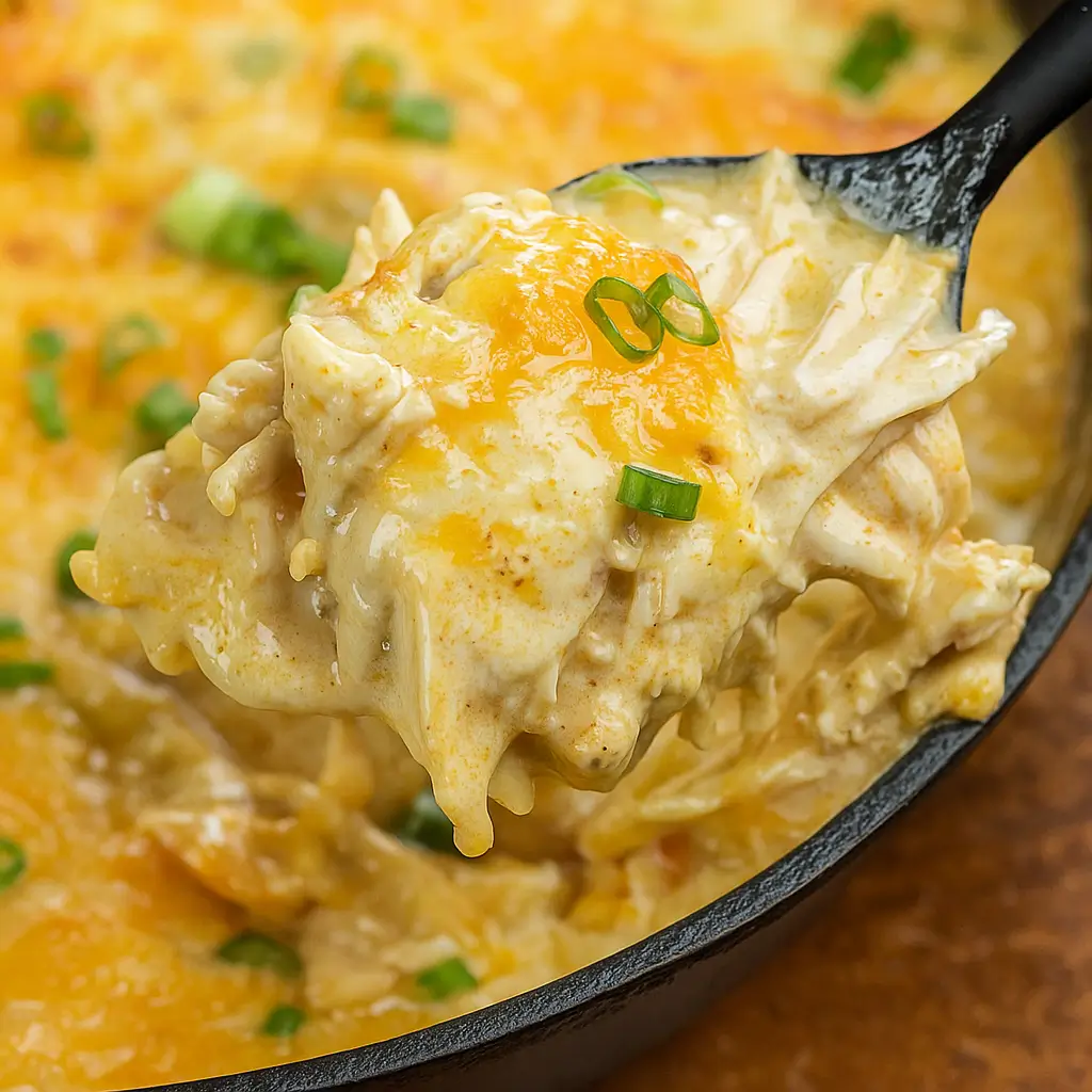 One Pan Keto Green Chili Chicken skillet with melted cheese