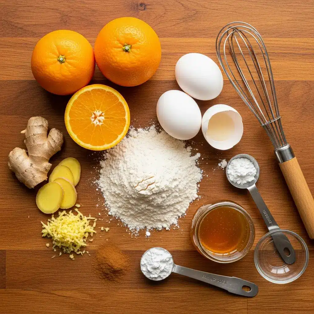 Ingredients for Orange Ginger Honey Cakes