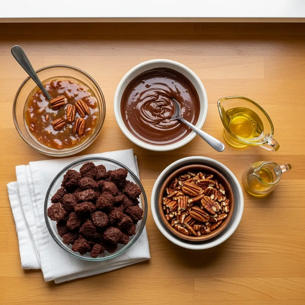 Ingredients for Pecan Pie Brownie Bombs recipe