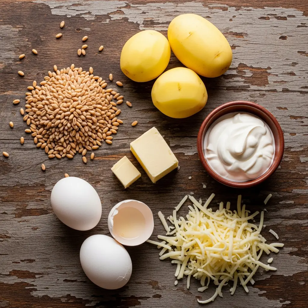 Ingredients for easy homemade fresh milled flour Polish pierogi