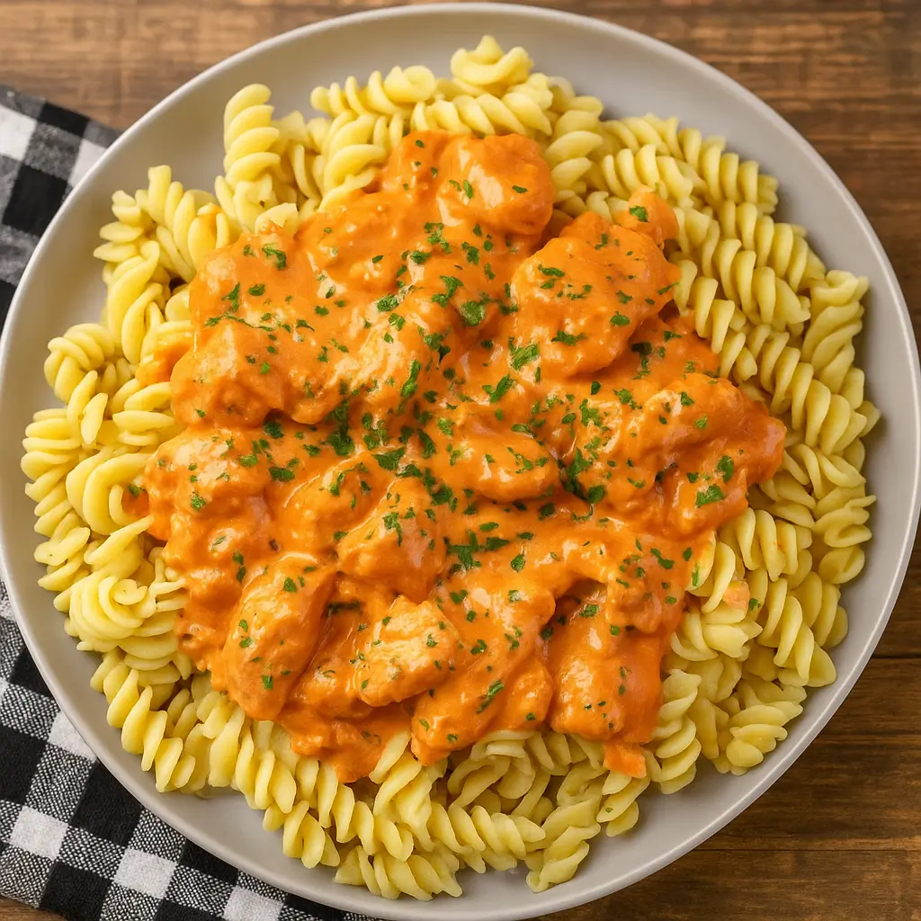 Slow Cooker Chicken Paprikash with Rotini in creamy sauce