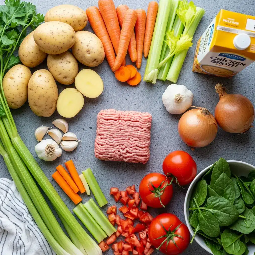 Ingredients for Slow Cooker Ground Turkey Vegetable Soup