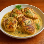 Slow Cooker Mustard Herb Chicken with Orzo in serving pot