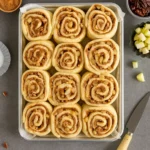 Soft-Baked Apple Cinnamon Rolls fresh from oven with frosting