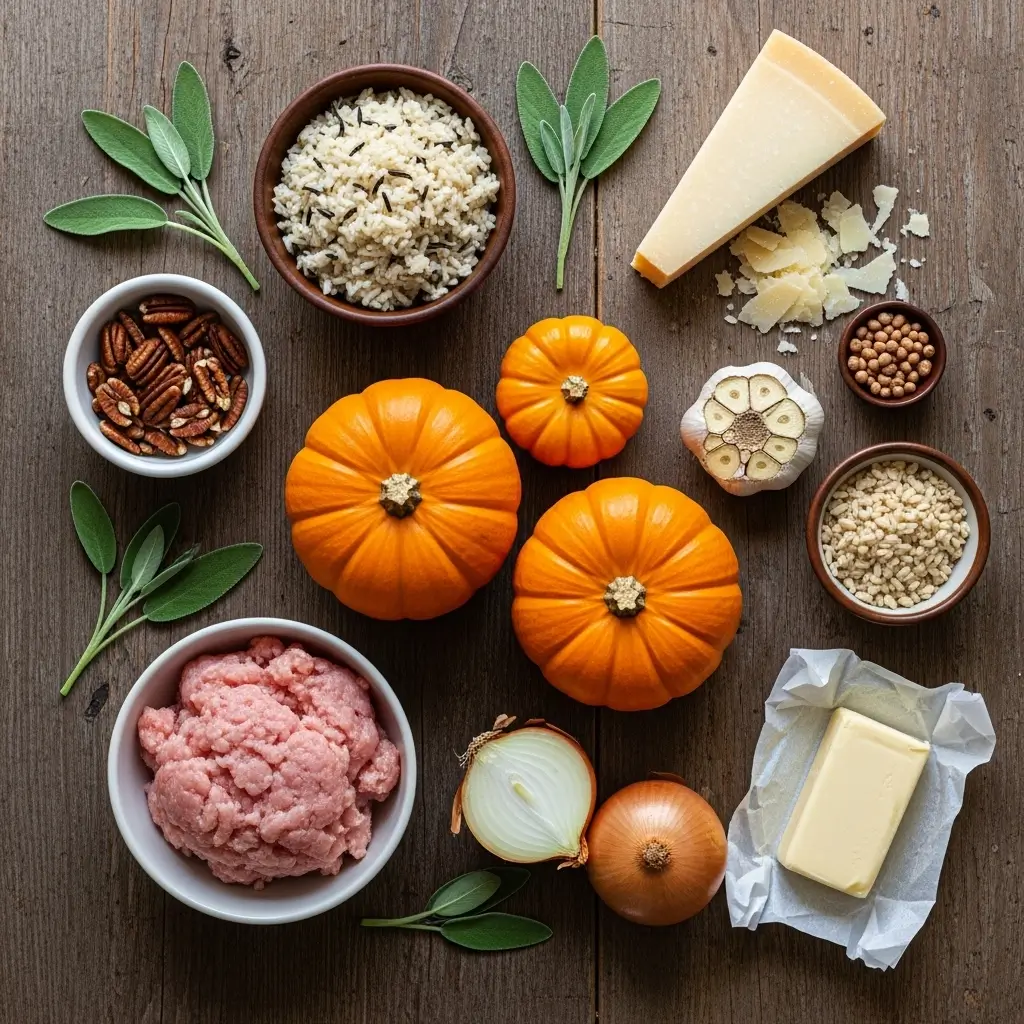 Ingredients for Ground Turkey and Brown Butter Sage Stuffed Pumpkins