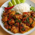 Sweet and Spicy Thai Chicken served with jasmine rice and basil