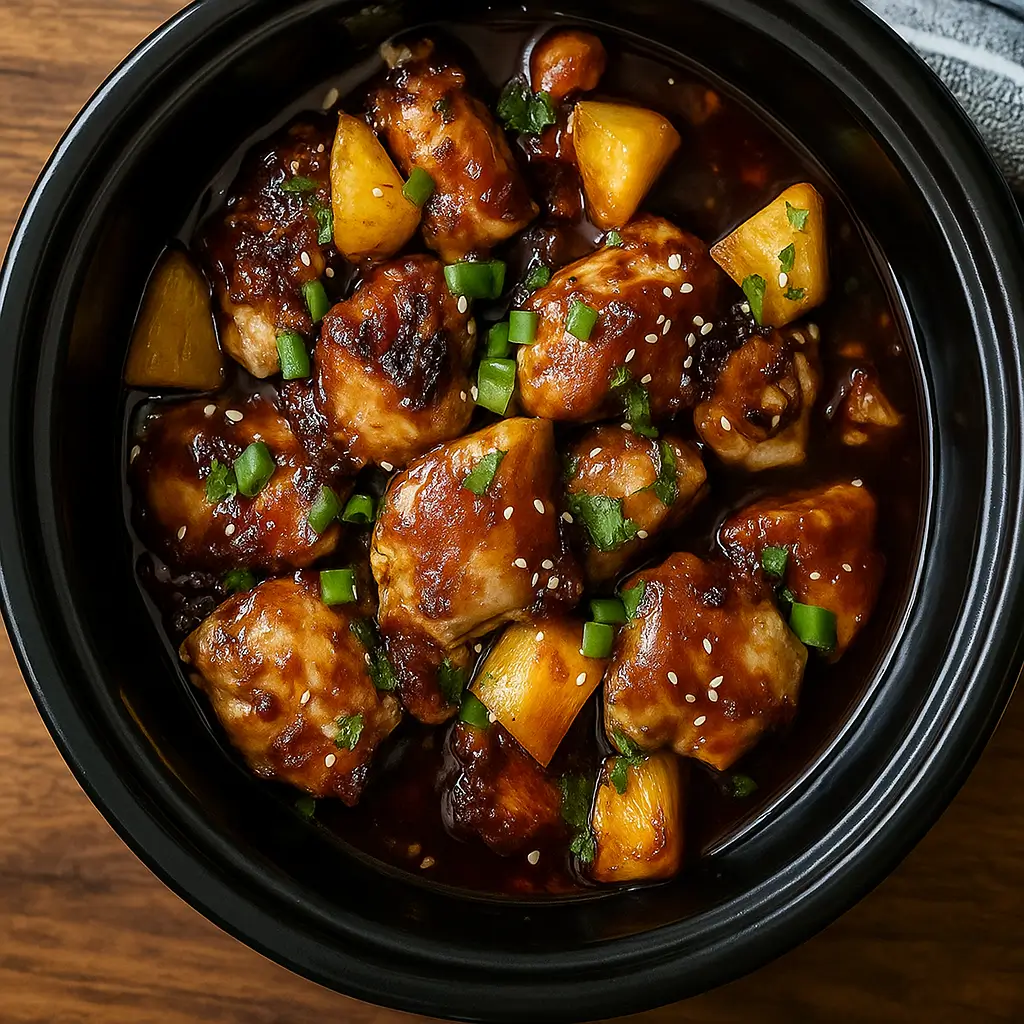 Sweet Hawaiian Crockpot Chicken served with rice