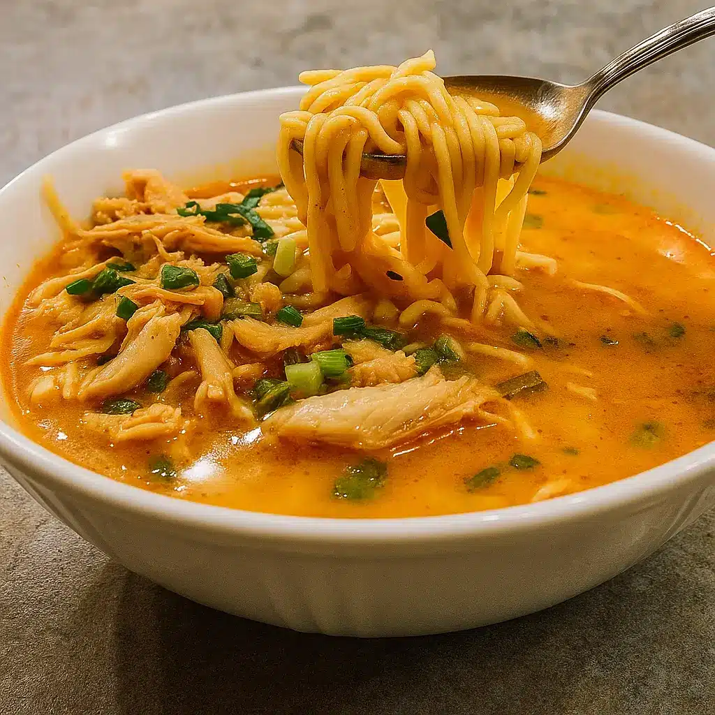 Thai-Inspired Lemon Ginger Turmeric Chicken Soup in white bowl