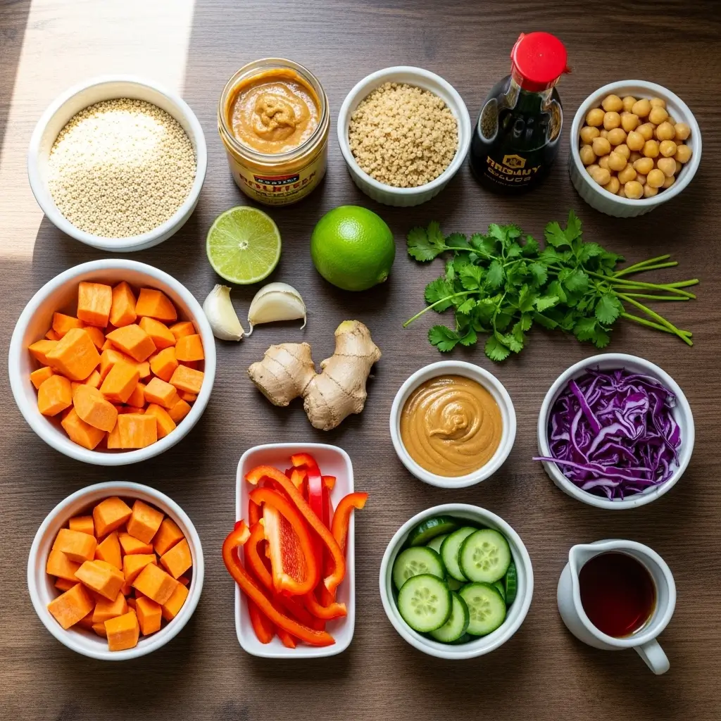Ingredients for Thai Peanut Sweet Potato Buddha Bowl