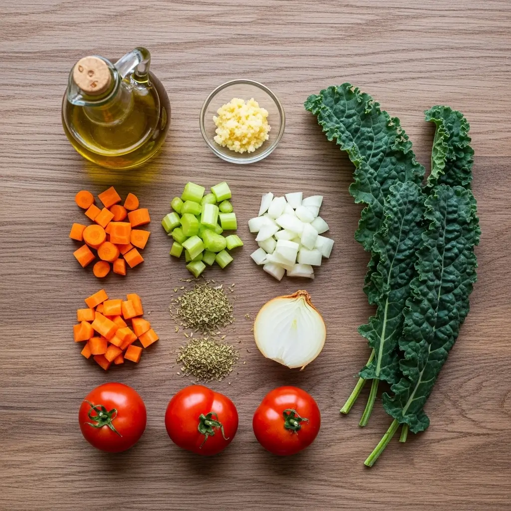 Ingredients for homemade Tuscan white bean soup