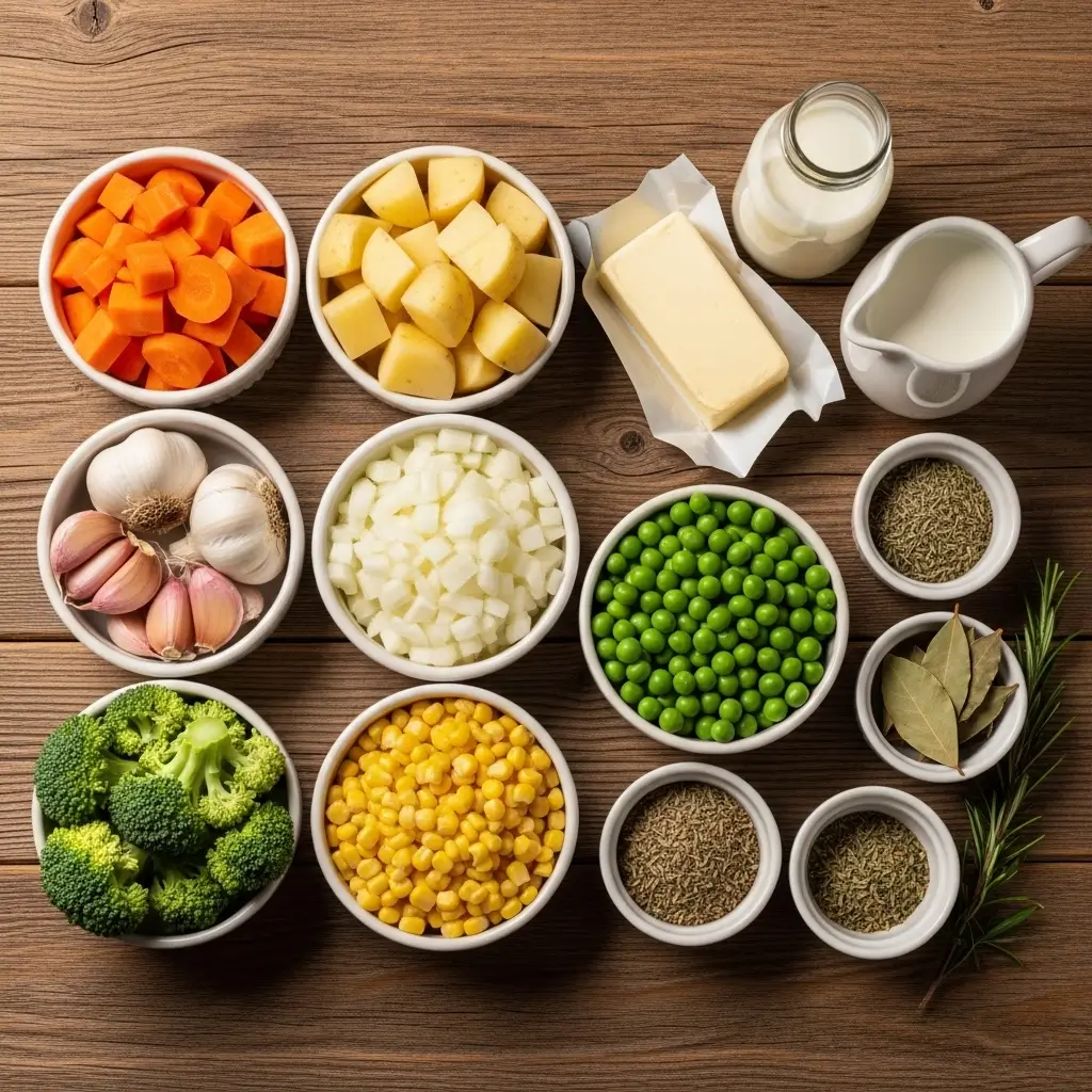 Ingredients for Veggie Pot Pie Soup