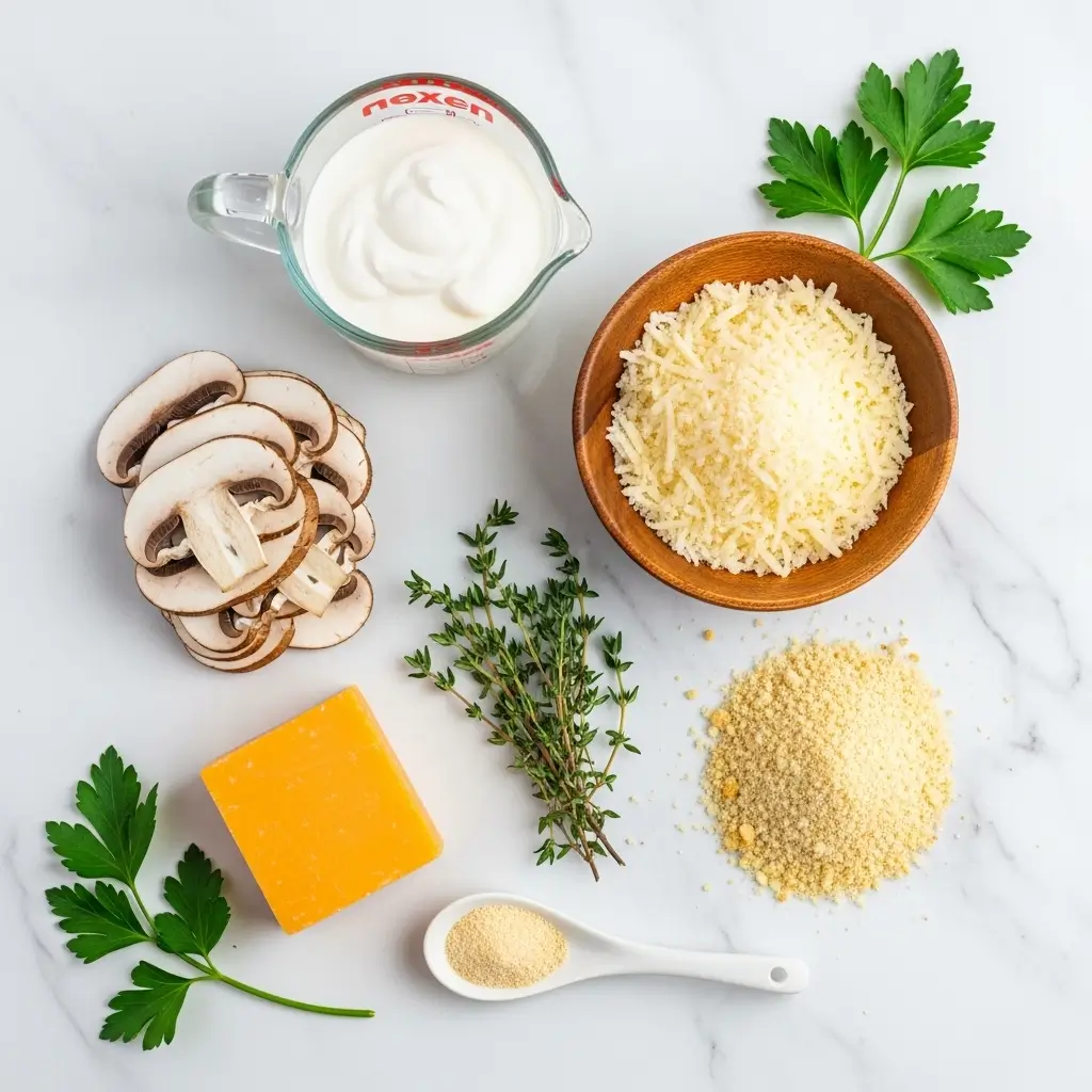 Ingredients for Baked Cheesy Mushrooms Casserole