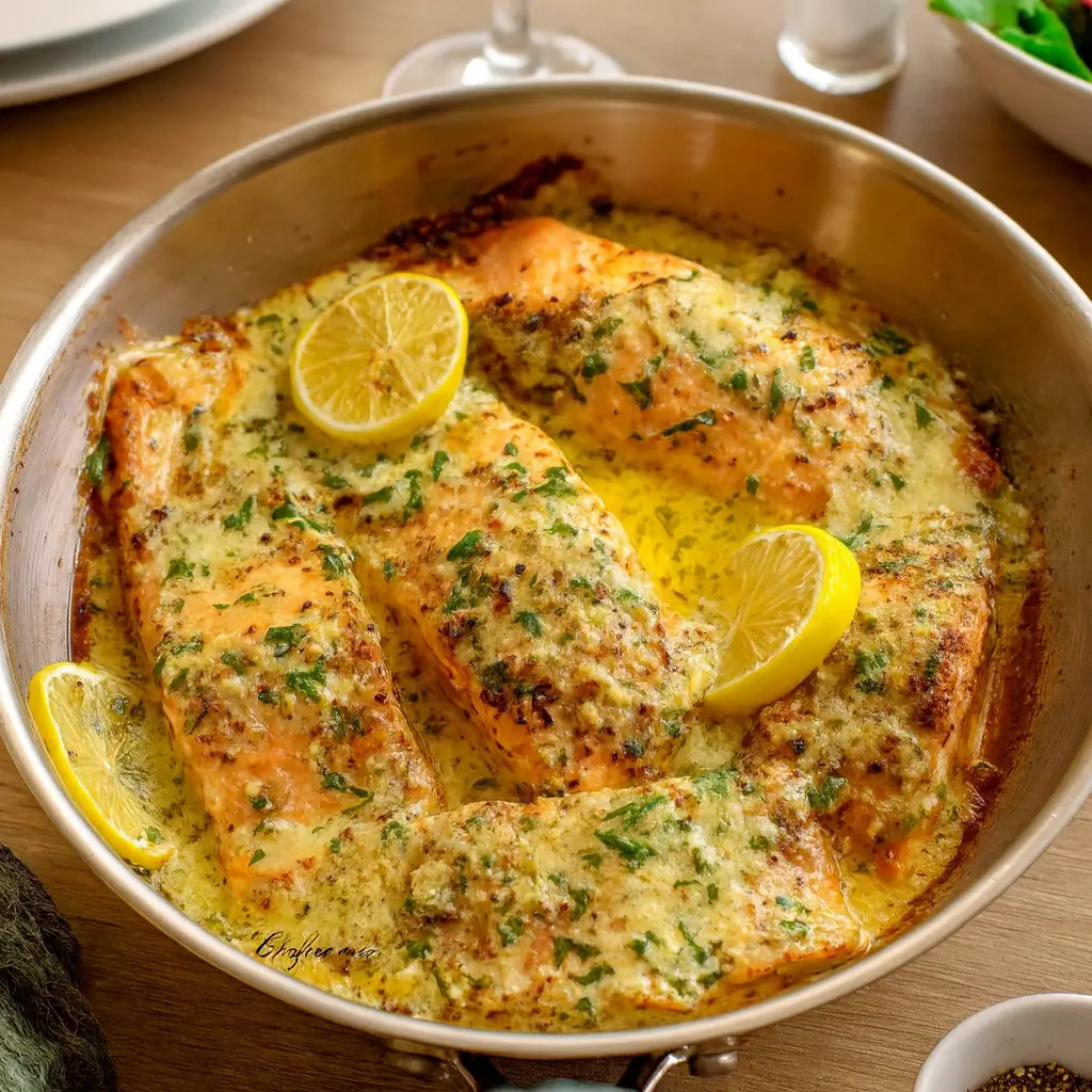 Baked Salmon with Lemon Butter Cream Sauce