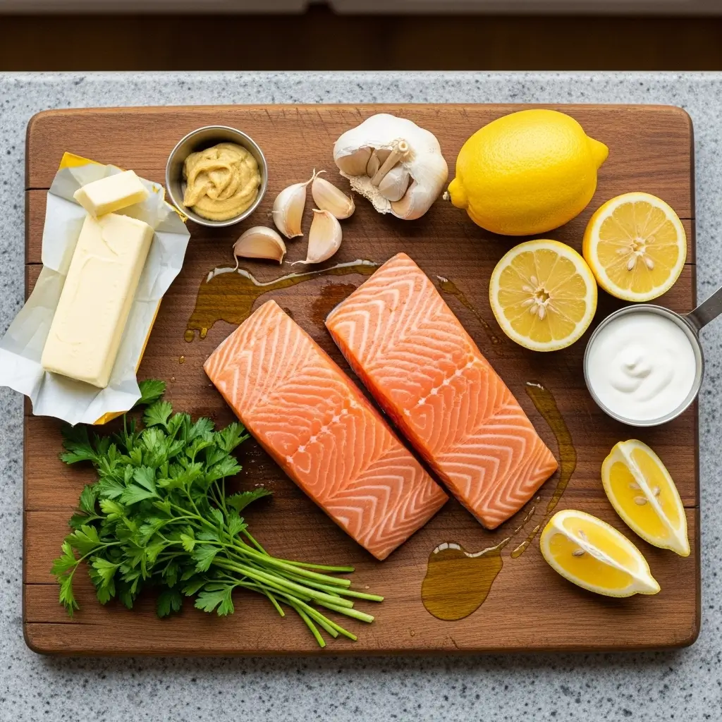 Ingredients for Baked Salmon with Lemon Butter Cream Sauce