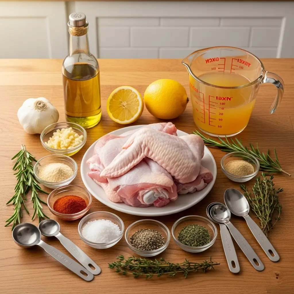 Ingredients for baked turkey wings arranged on counter