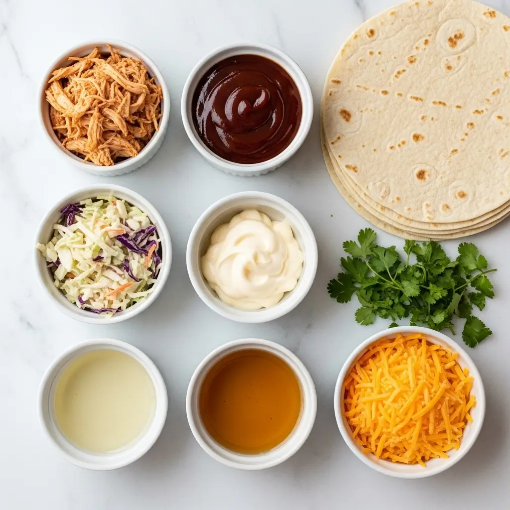 Ingredients for Easy BBQ Chicken Coleslaw Wraps