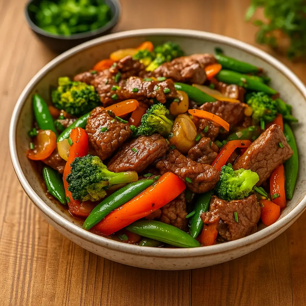 Beef Stir Fry with Vegetables served over rice