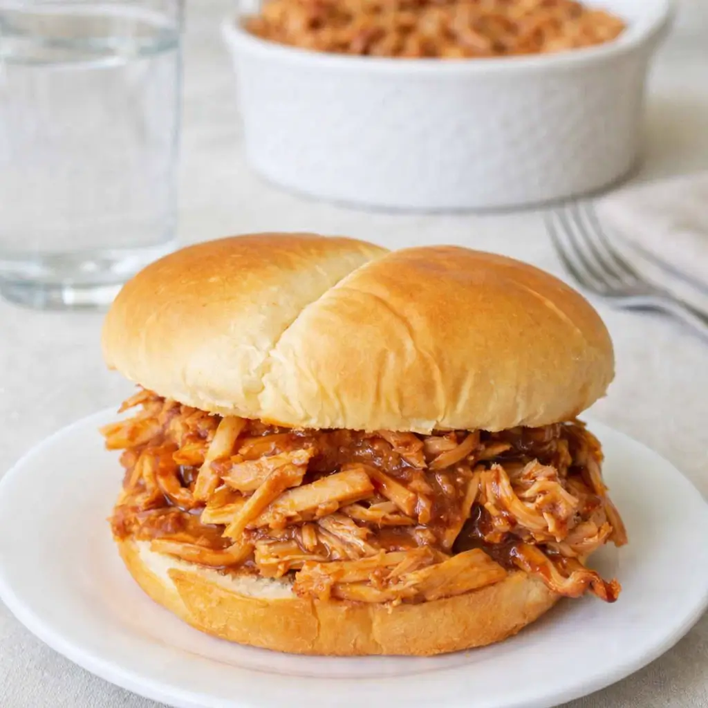 Best Crockpot BBQ Chicken in slow cooker with buns