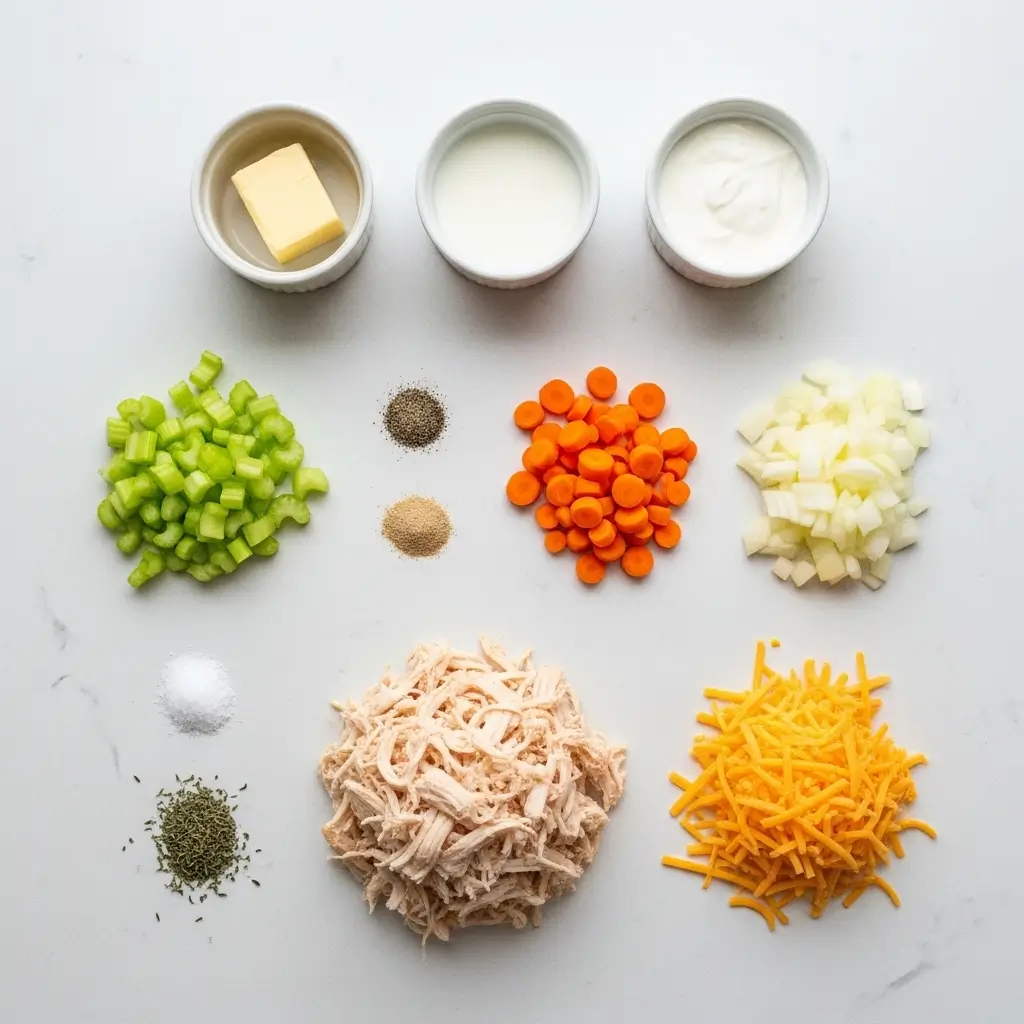 Cheddar Bay Biscuit Chicken Pot Pie ingredients laid out