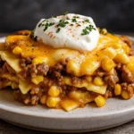 Cheddar Ranch Beef and Corn Pasta Bake fresh from the oven