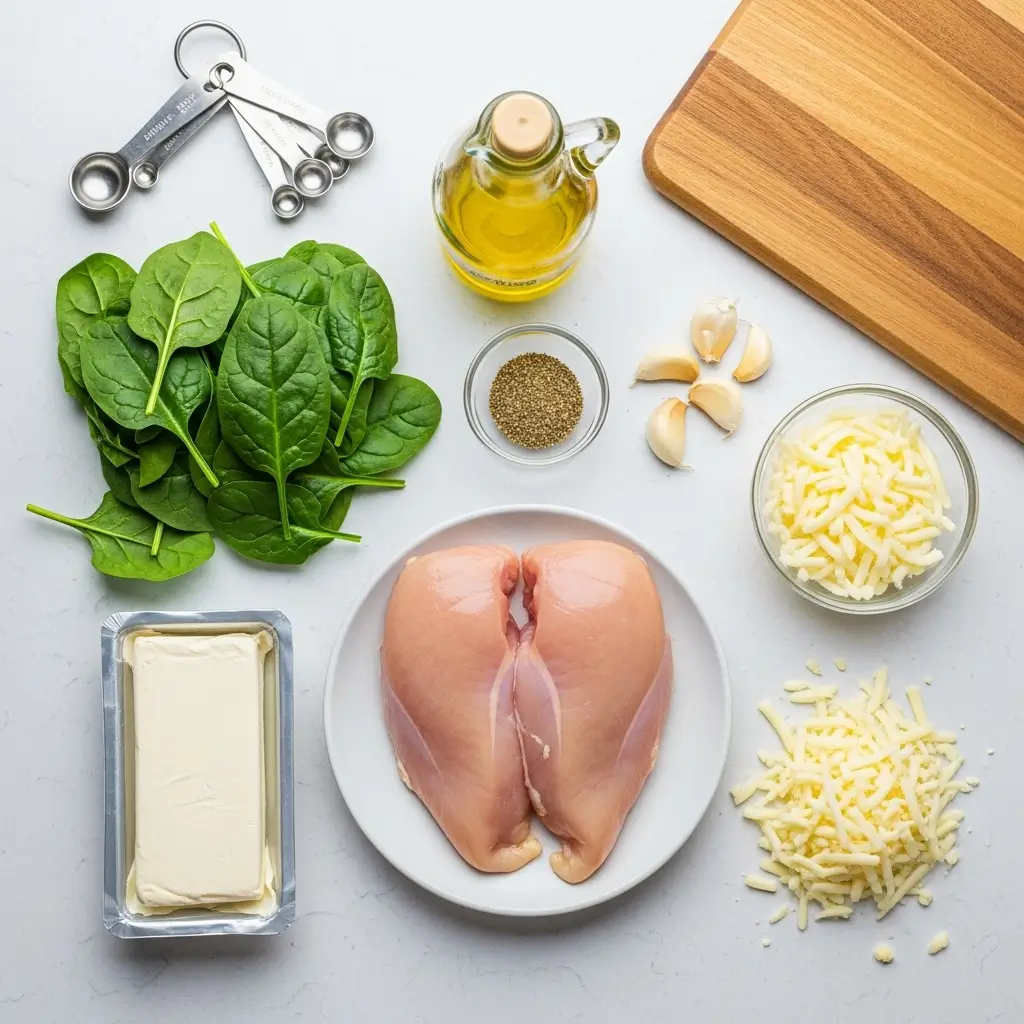Ingredients for Chicken and Spinach Casserole with Cream Cheese