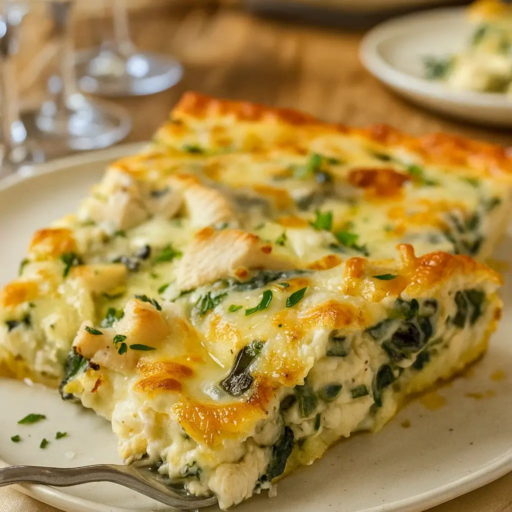 Chicken and Spinach Casserole with Cream Cheese fresh out of the oven