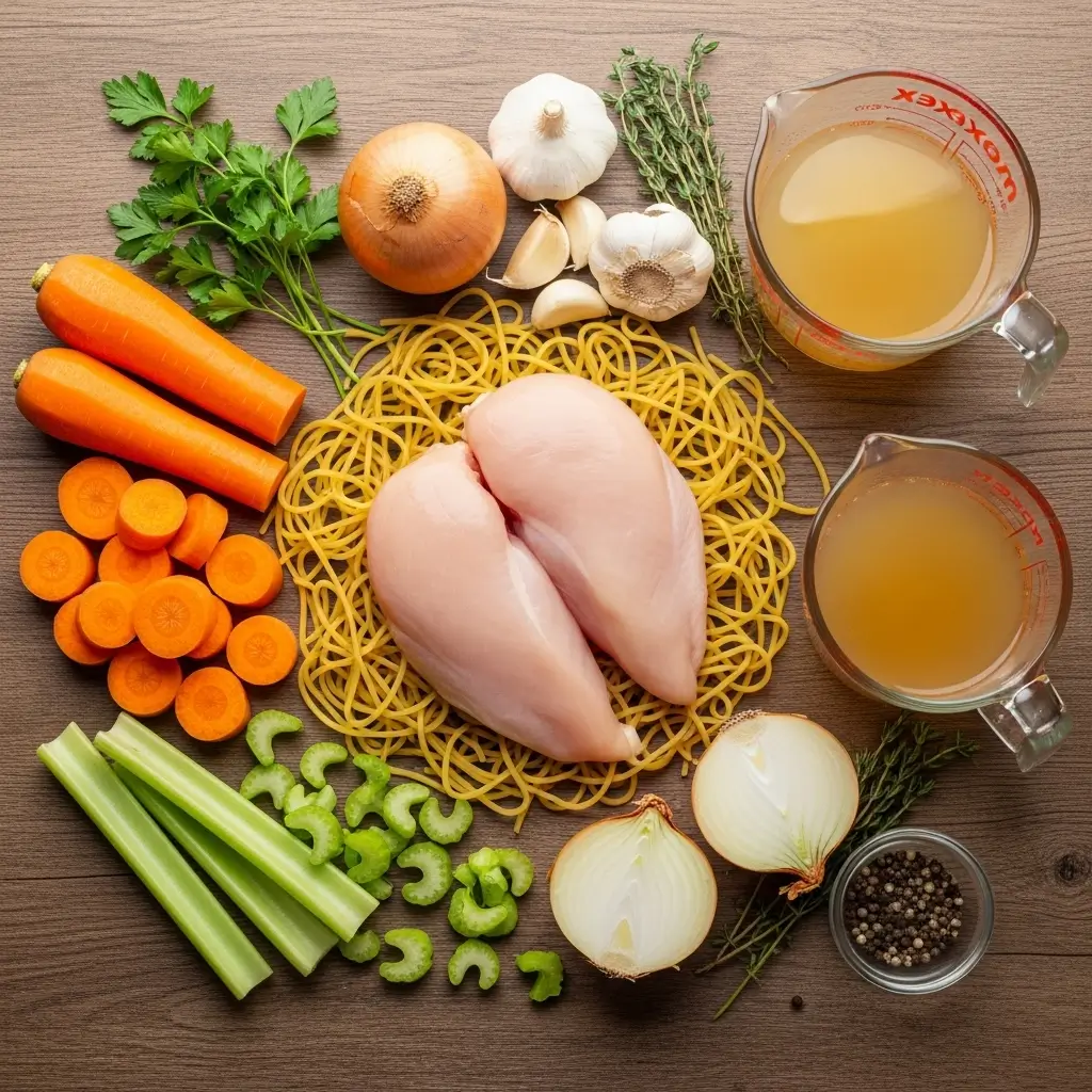 Ingredients for Easy Chicken Noodle Soup with Egg Noodles