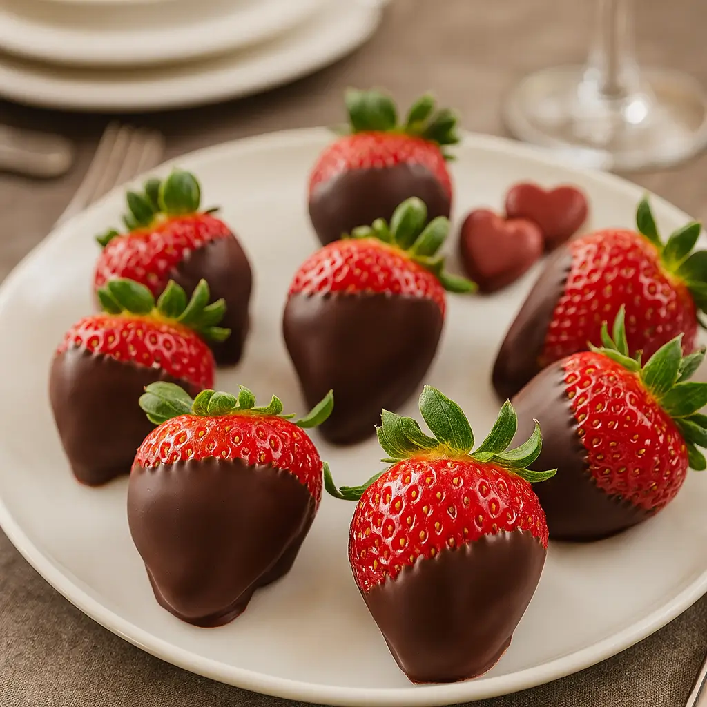 chocolate-covered strawberries on platter