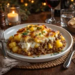 Cozy Ground Beef and Potatoes Casserole in a baking dish