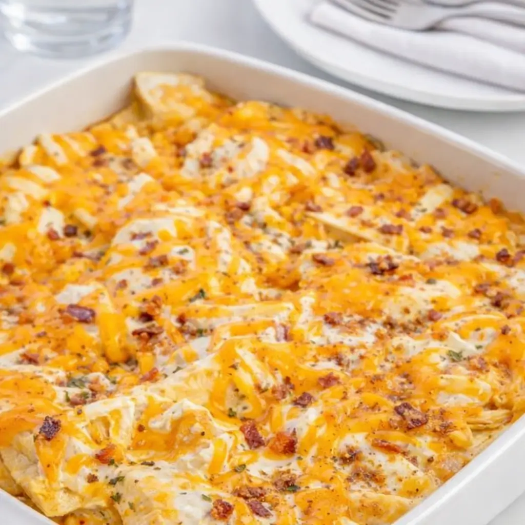 Crack Chicken Pierogi Casserole fresh from the oven