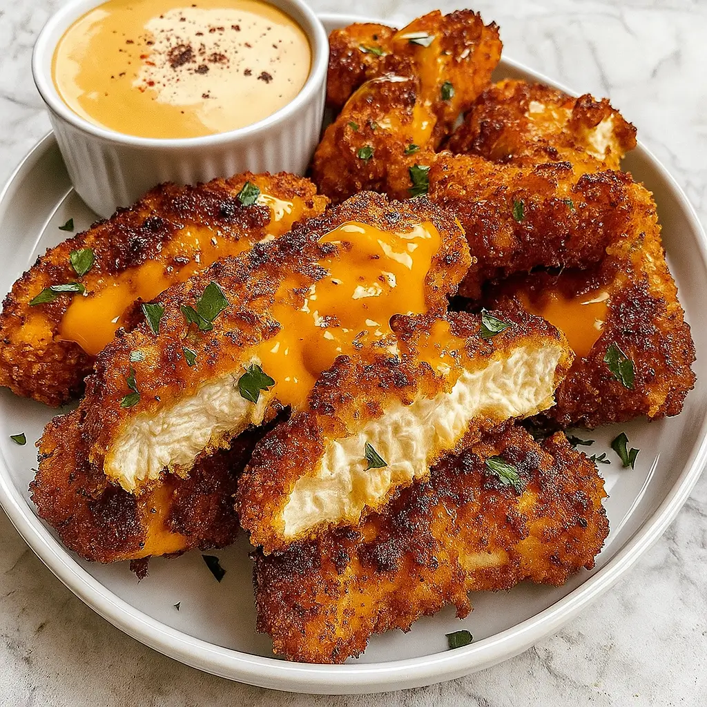 Crack Chicken Tenders with Cheddar Crust and Dipping Sauces