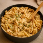creamy ranch chicken noodles in a bowl
