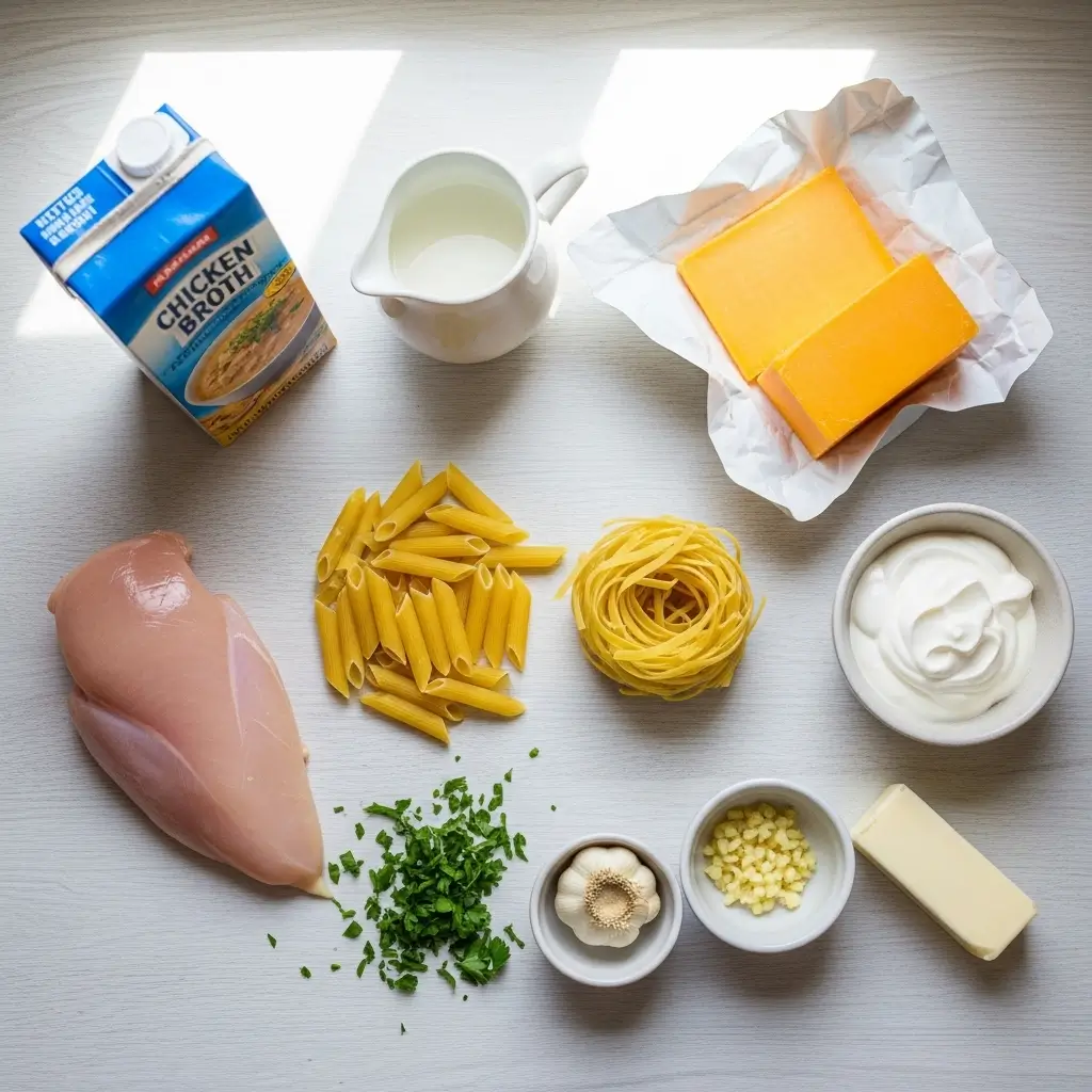 ingredients for creamy ranch chicken noodles recipe